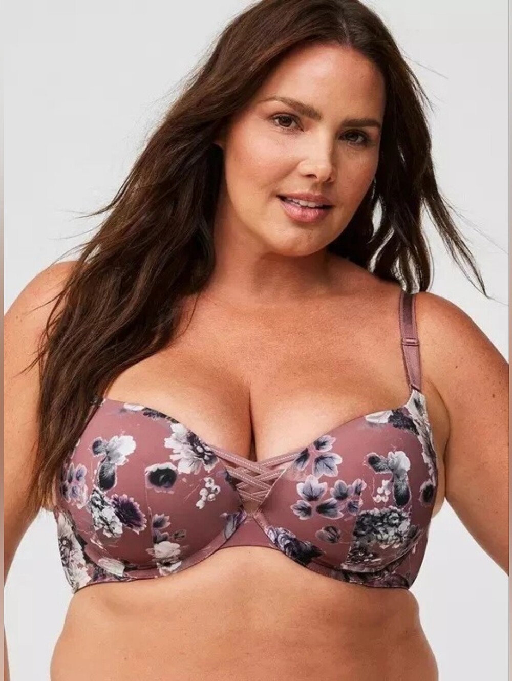 Torrid Mauve Floral Print XO Plunge Push Up Bra Size 46DD NWT